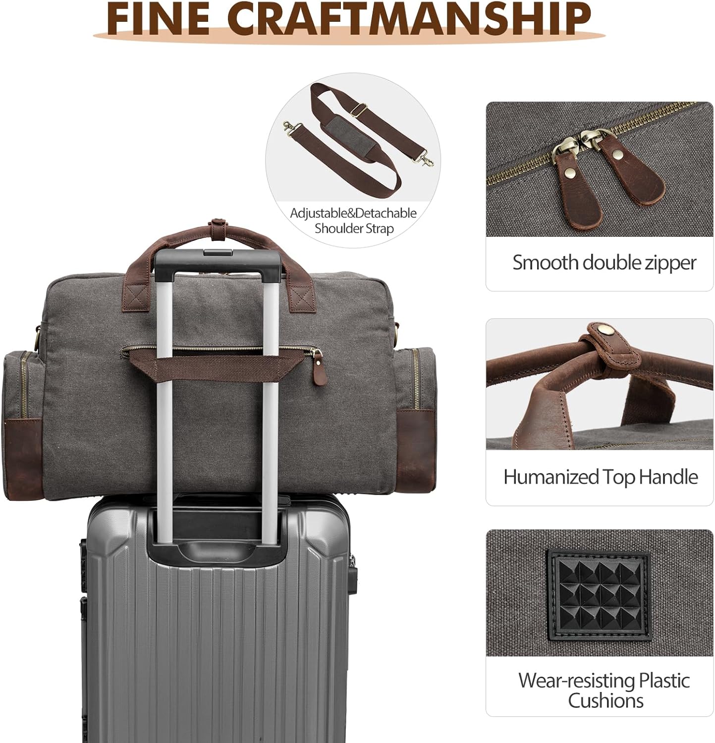 S-Zone Unisex 56L Reisetasche Vintage Leinwand Lederverkleidung über Nacht Weekender Bag Duffle Bag Handgepäck Sporttasche für Reisebühne am Wochenende Urlaub – Bild 5