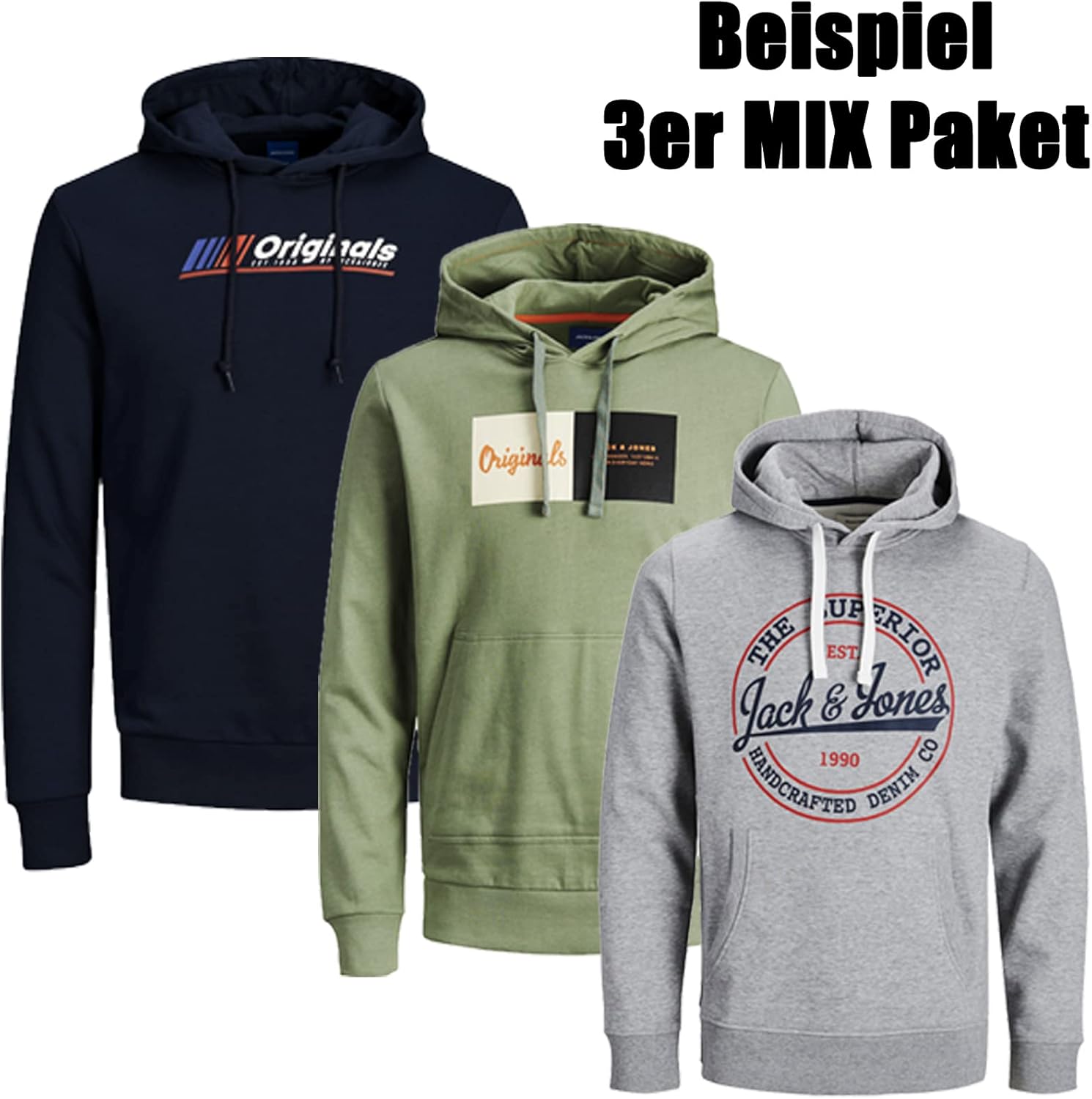 JACK & JONES Kapuzenpullover 3er Mix Pack Hoodie Fugu18 Sweat Shirt Herren Baumwollmix – Bild 3