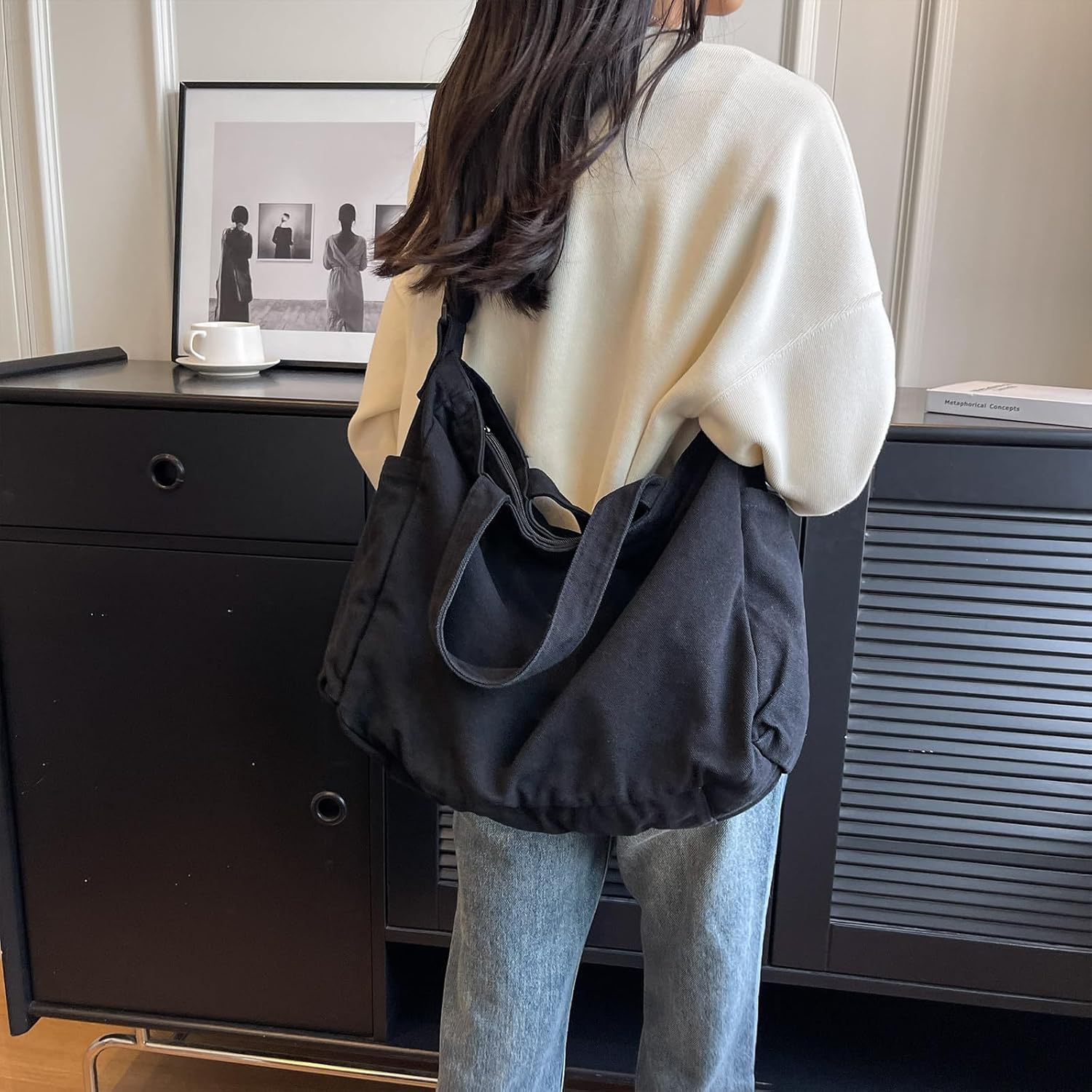 X Sim Fitnessx Unisex Umhängetasche / Umhängetasche Kabelbeutel Handtasche Leinwand Bag Damen Käufer Tasche Mode Stofftasche für jeden Tag / Büro / Schule / Reise, Schwarz, Retro – Bild 7