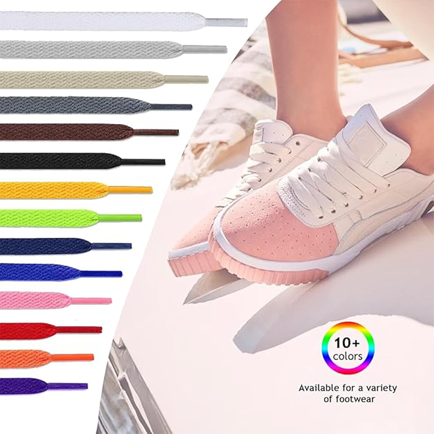 7Strobbs 2 Paare Premium -Schnürsenkel flach 8 mm breites Ersatzschuhschnürsenkel Sneaker -Shoelaces aus Polyester für Sportschuhe Laufschuhe Trainer Trainer – Bild 6