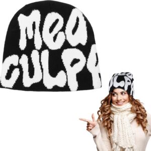 Tyqour y2k beanie y2k hut unisex winterstrick skater beanie hut gestricke hut wotwoll warm gestrickte hut gestricke hut für Männer Frauen Teenager Mädchen, Schwarz