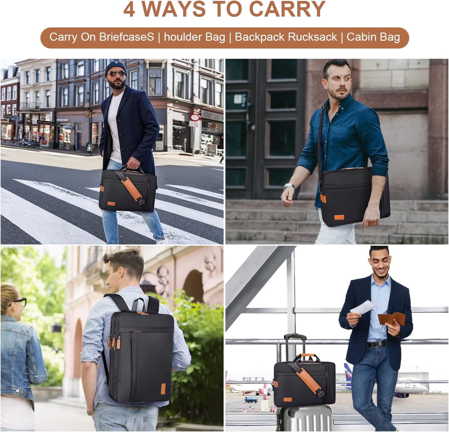 Estarer Cabrio Rucksack Laptop Bag Umhängetasche 17/17,3 Zoll Business -Tasche für Büro/Schule/Reisen Schwarz, Schwarz, Geschäft – Bild 6