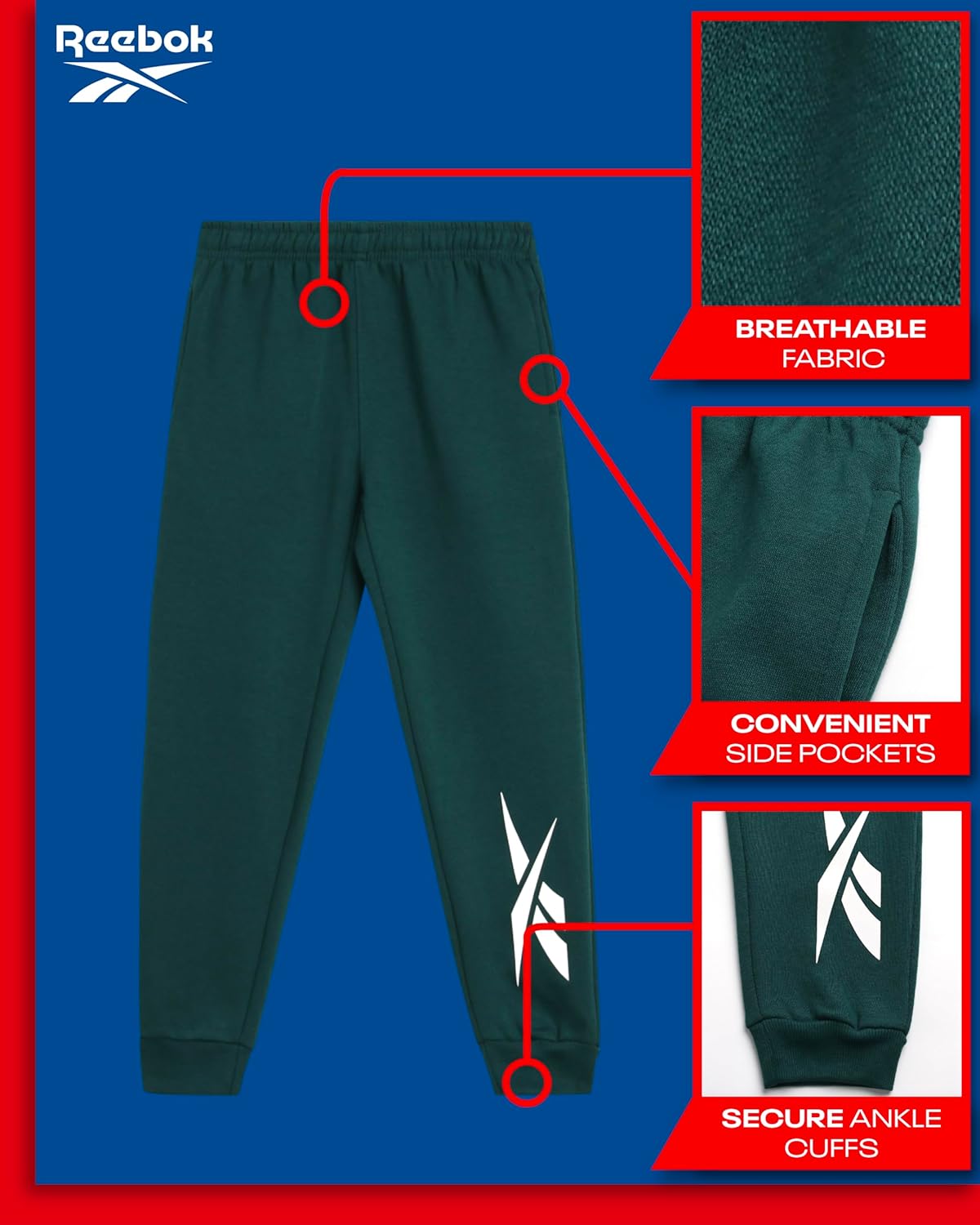 Reebok Boys Jogging Bottoms - Soft Fleece Jogging Bottoms für Jungen - Klassische Fit Stylish Jogging Bottoms mit Taschen Größe 8-16 – Bild 2