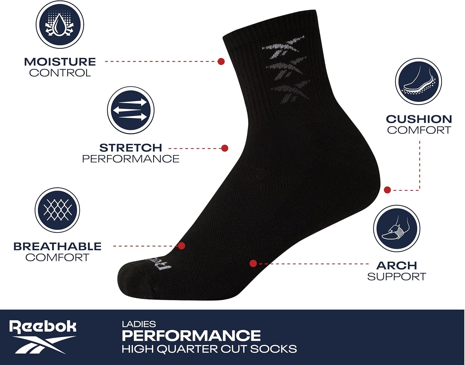 Reebok Ladies Socks - Cushion High Quarter Cut Socken (6) Packung (6) – Bild 3