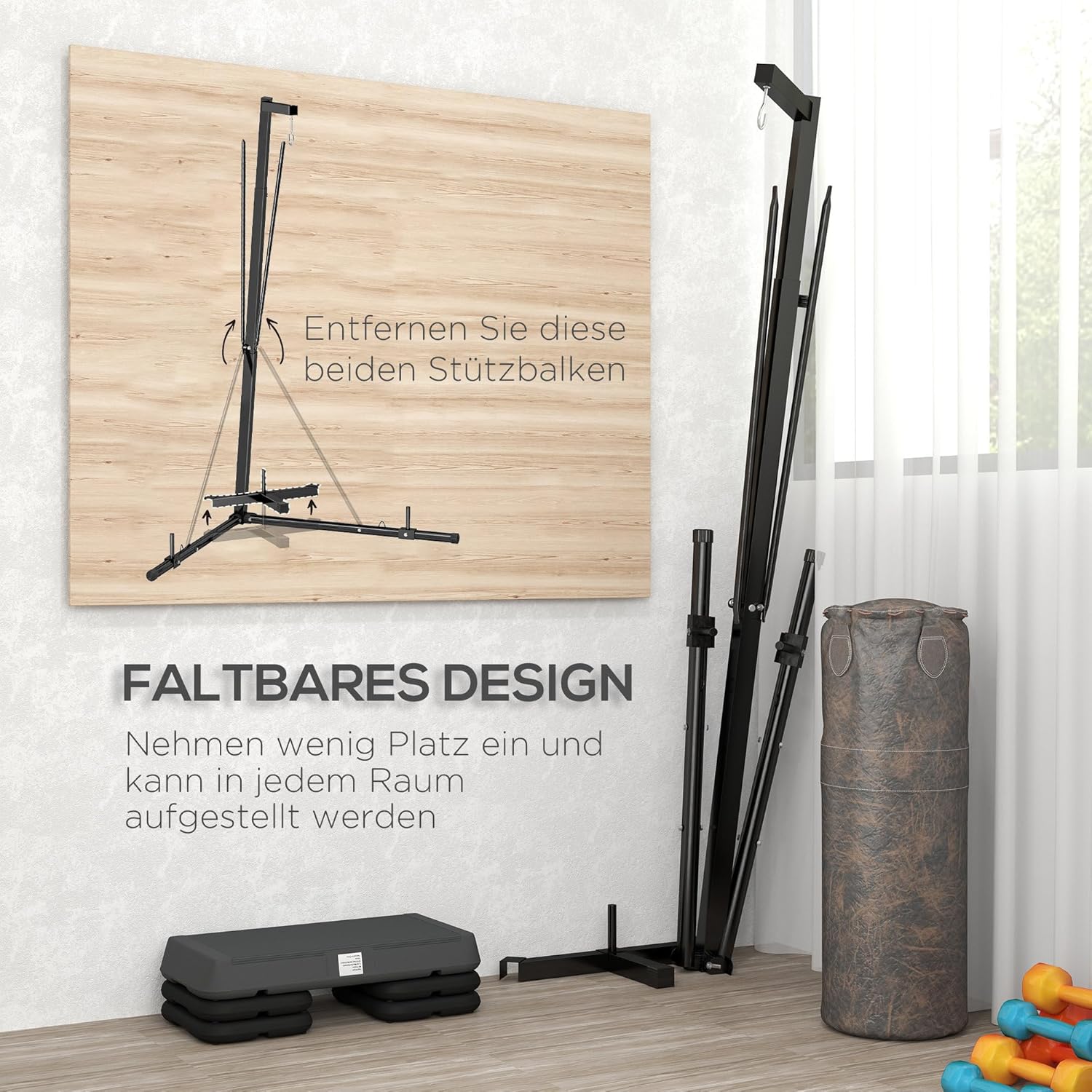 SPORTNOW Punch Bag Stand Height Adjustable, Freestanding Punch Bag Holder, Folding Punch Ball Stand with Weight Holder, Maximum Load 60 kg, Steel, Black – Bild 3