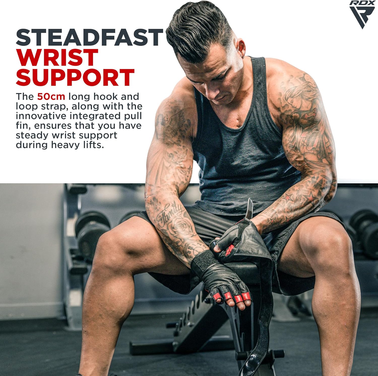 RDX Maya Hide Leder-Fitnesshandschuhe, 50 cm langes Handgelenksschutz, Krafttraining, Gewichthebertraininghandschuhe, gepolstert – Bild 3