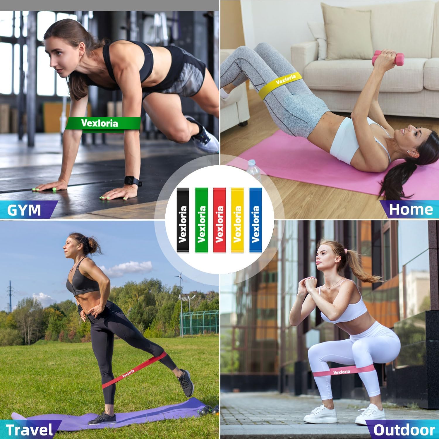 Vexloria Widerstandsbänder, Resistance Bands-Set mit fünf Stück und fünf Widerstandsstufen, Fitnessbänder Damen mit Tragetasche, Terrabänder-Set für Zuhause, Fitnessstudio, Yoga, Training – Bild 6