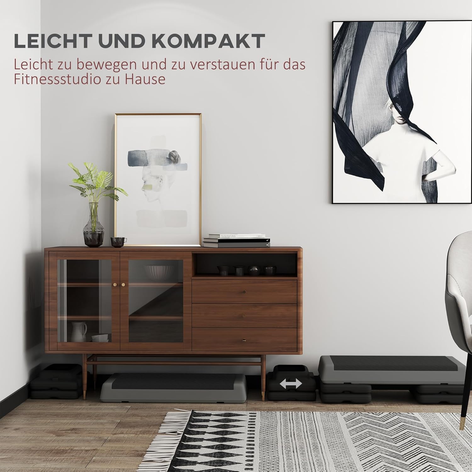 Sportnow Aerobic Stepper, 10,5/15,5/20,5 cm Höhenverstellbares Quiltboard, Nicht-Schlupf für Zuhause, Fitnessstudio, Büro, Plastik, Grau – Bild 6