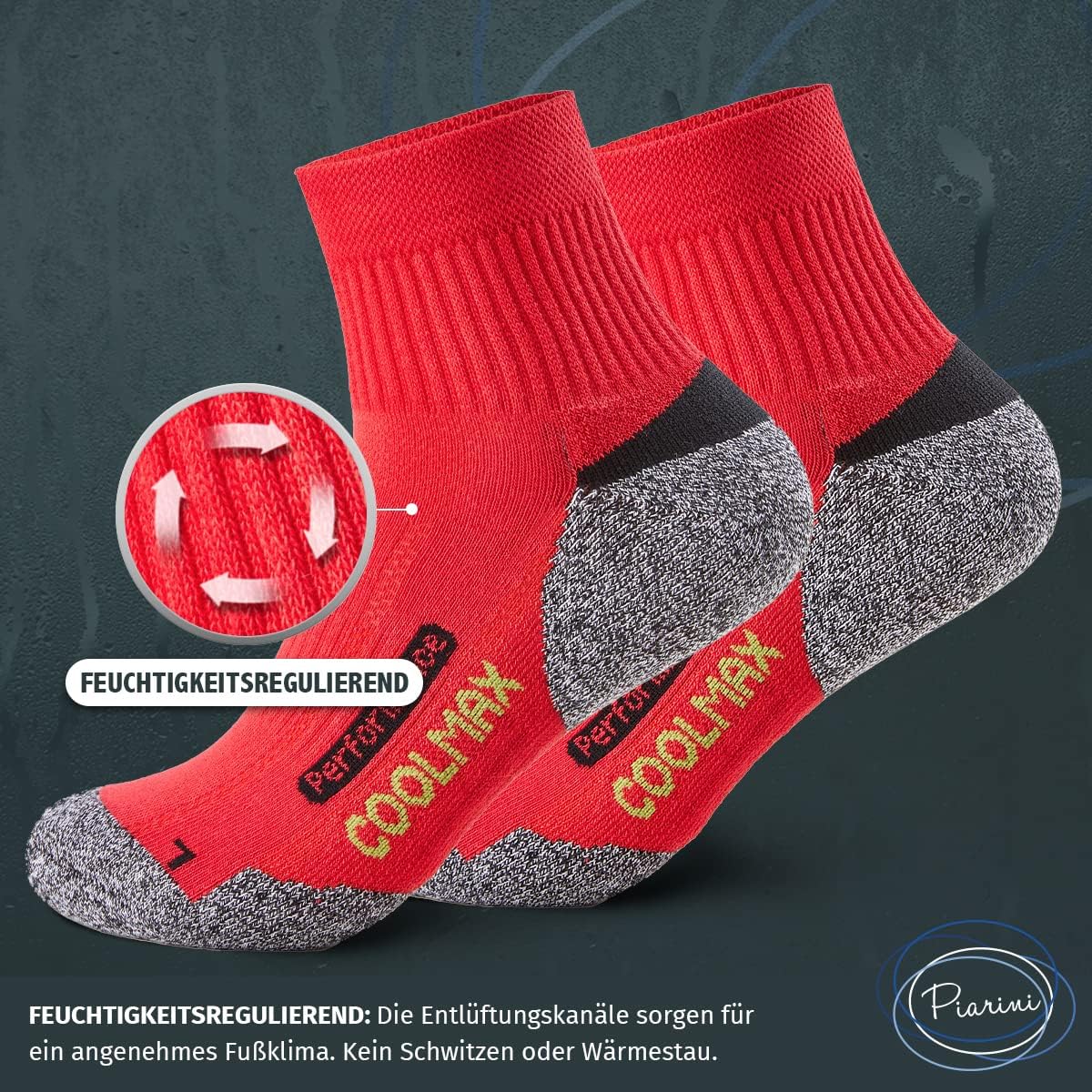 Piarini 2 Paare Coolmax -Outdoor -Socken, funktionelle Socken, kurz, schwarz, anthrazit, blaues Benzin; Größe 35-38, 39-42, 43-46, 47-50. – Bild 2