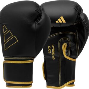 adidas Hybrid 80 Gloves – for Boxing, Kickboxing, MMA, Bag, Training & Fitness – Boxing Gloves for Men and Women – Weighted Pair 8 oz, Black/Gold