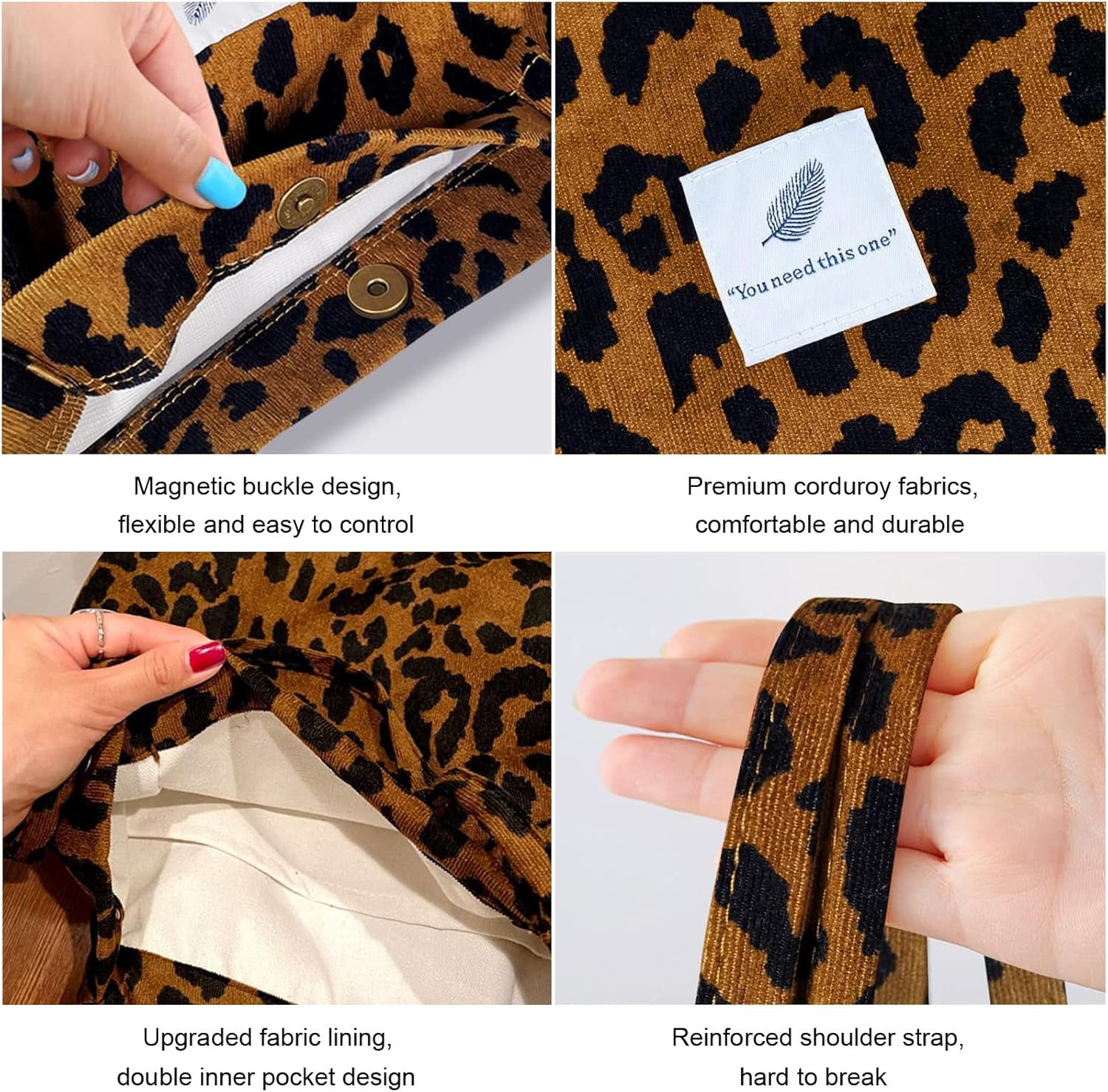 Fitdon Cord Umhängetasche, groß, Frauenumhängetasche, Leinwandtasche, Tasche Handtasche für jeden Tag, Büro, Schulreise und Einkaufen – Bild 4