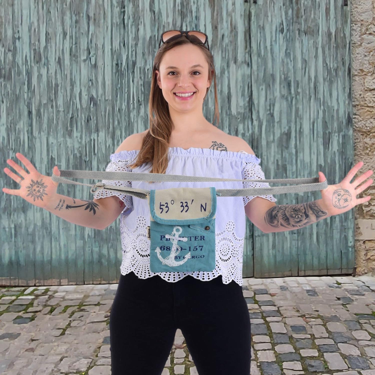 Sunsa Damen Maritim/Anker Design Umhängetasche. Kleine Canvas Messenger Tasche. Vegan Crossover Bag. Schultertasche für Meerliebhaber – Bild 7