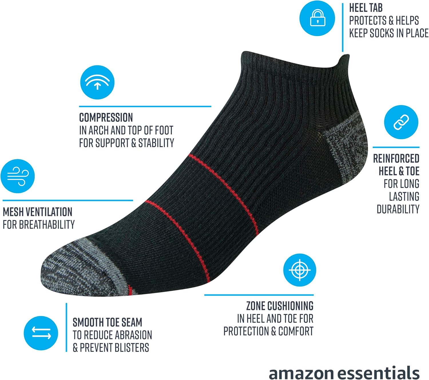 Amazon Essentials Männerleistung Zone Registerkarte Sportsocken mit bequemem Polsterung, 6 Paare – Bild 2