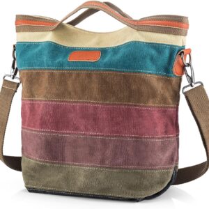 Snug Star Damen-Leinwandbeutel Frauenbeutel mehrfarbige gestreifte Umhängetaschen Große Schultasche Leinwand Käufer Tasche Muttertags Geschenk Hobo Tasche Multicolour