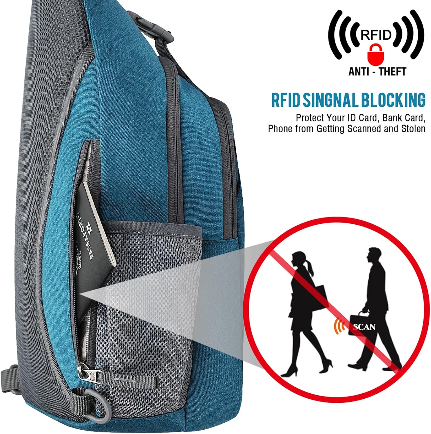 G4Free Slings-Beutel-Rucksack, Anti-Diebstahl-Brust-Tasche, Umhängetasche, Crossbody, Fitnessstudio, Daypack mit Kopfhörerloch für Outdoor, Radfahren, Reisen, Wandern, Männer und Frauen – Bild 2