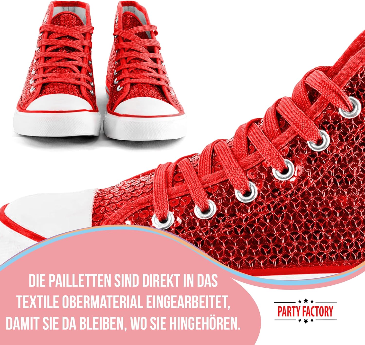 Party Factory Paillettenschuhe, Glitzer, in verschiedenen Größen, für Männer und Frauen, Designer -Trainer, Trainer für Karneval – Bild 3