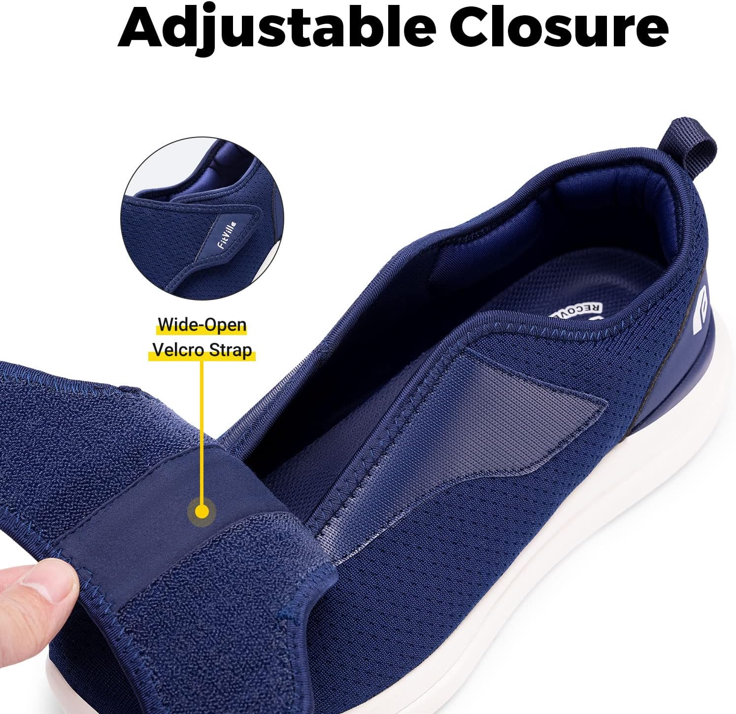 Fitville Diabetic Shoes Herren Extra breite Senioren Gesundheitsprüfer Männer mit Klettverschluss für geschwollene Füße – Bild 3