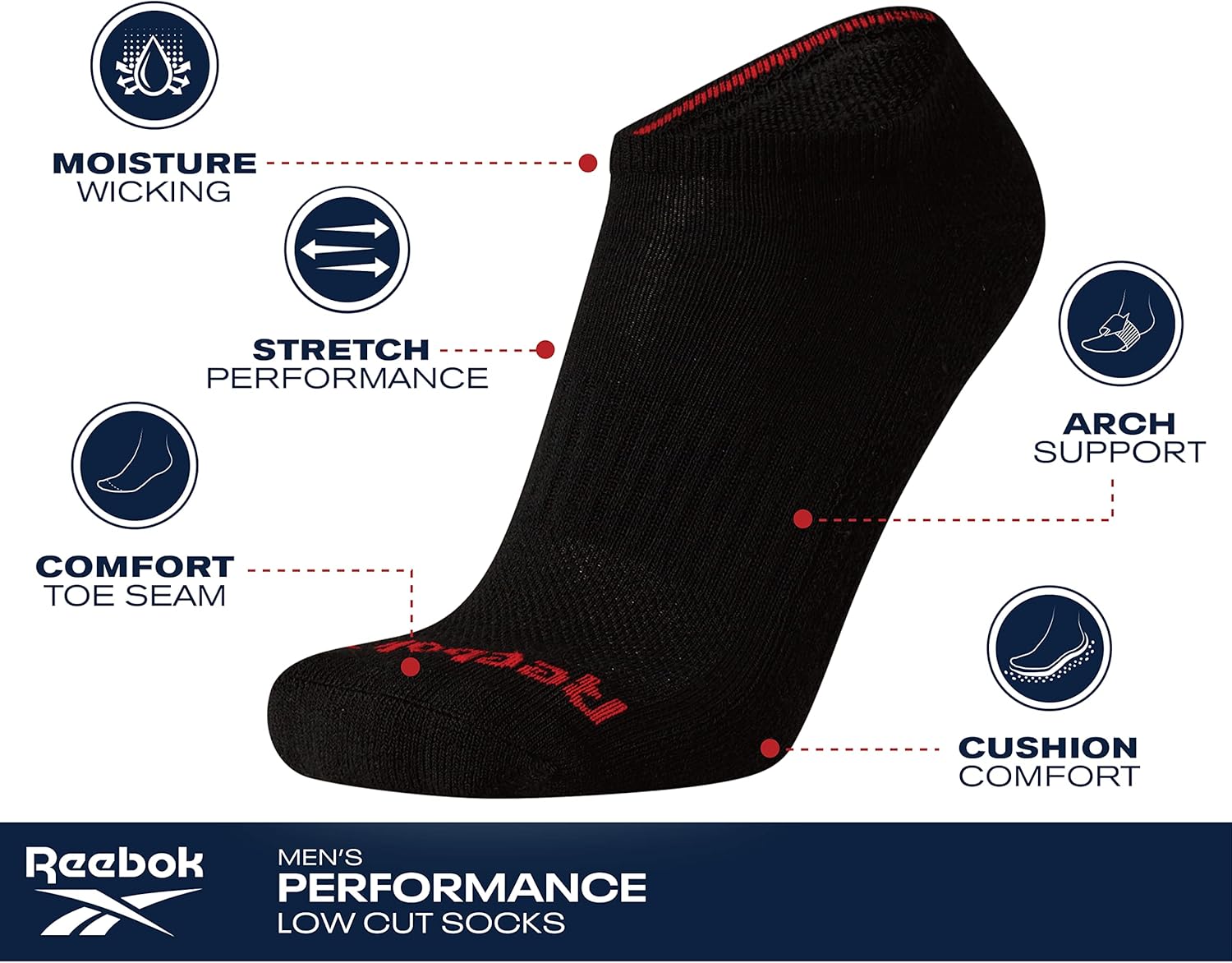 Reebok Herren Komfortkissen No-Show Low Cut Basic Socken (Packung von 12) – Bild 3