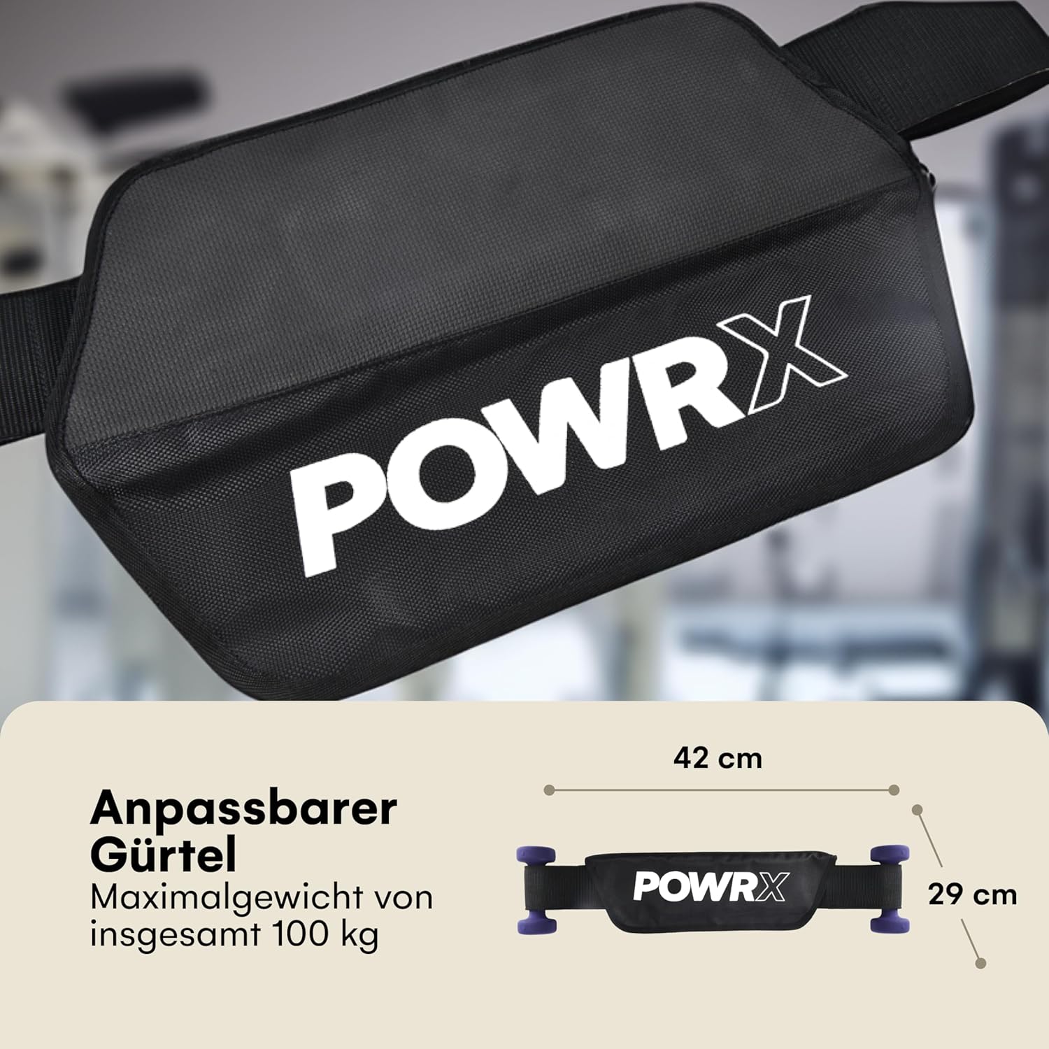 POWRX einstellbare Hüftschub -Gewichtshebegürtel für Hanteln - bequemes und vielseitiges Fitnessstudio - für Männer und Frauen - Anfänger und Fortgeschrittene - Maximale Last 100 kg - Schwarz – Bild 3