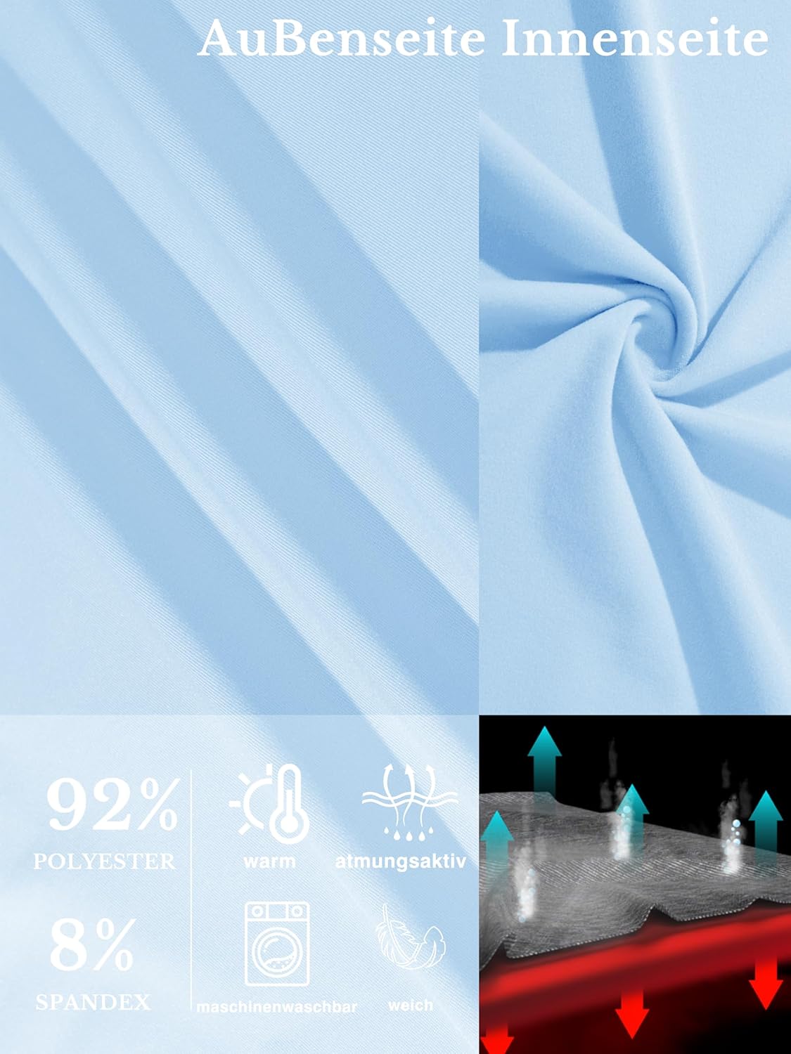 Kefitevd Herren-Langarm-T-Shirt mit innerem Fleece Sport Long Sleeve Thermal Running Shirt Jersey Winter Herbst – Bild 4