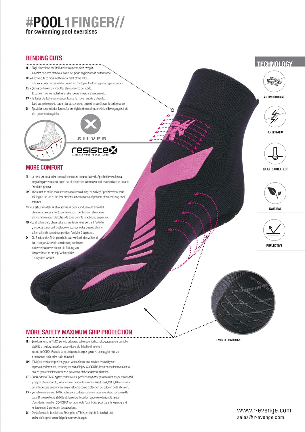 R-Evenge Technical Socken Pool 1 Fingeraktivität in Schwimmbad und nassen Oberflächen, nicht rutsch, antibakteriell, ideal für Aquagym, Hydrobike – Bild 4
