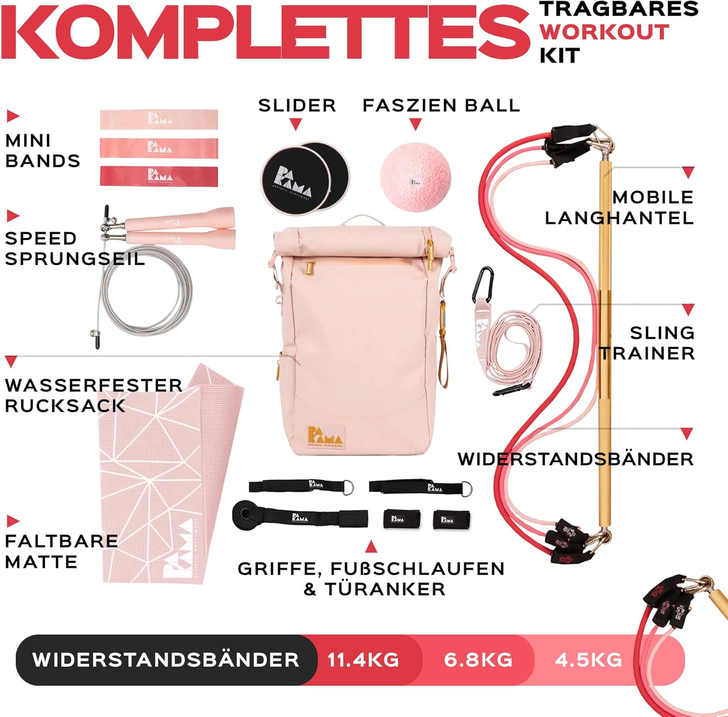 PAKAMA - Sports Bag 2.0 (10-teilig) Fitnessstudio in einem Rucksack für Zuhause & Unterwegs - XXL Athletics Set für Muskelaufbau, Fitness & Krafttraining (inkl. 1 Monat App) – Bild 2