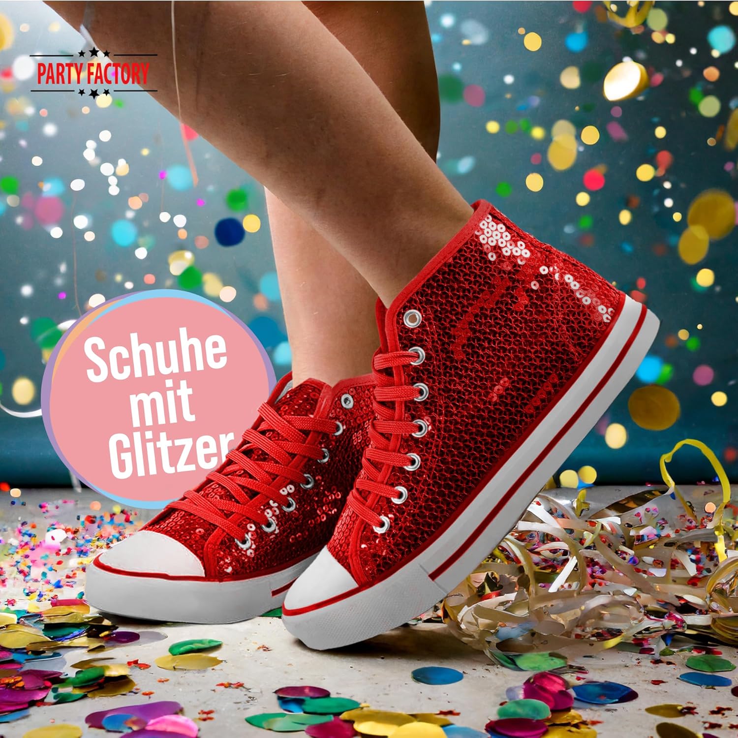 Party Factory Paillettenschuhe, Glitzer, in verschiedenen Größen, für Männer und Frauen, Designer -Trainer, Trainer für Karneval – Bild 2