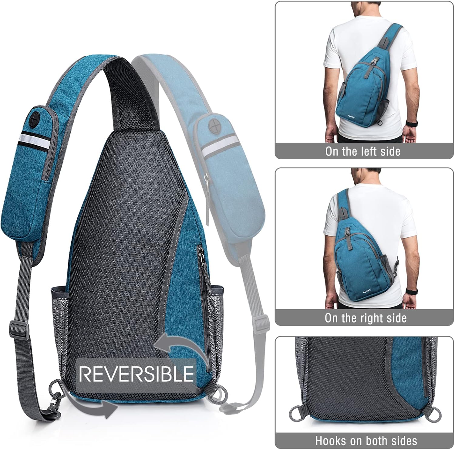 G4Free Slings-Beutel-Rucksack, Anti-Diebstahl-Brust-Tasche, Umhängetasche, Crossbody, Fitnessstudio, Daypack mit Kopfhörerloch für Outdoor, Radfahren, Reisen, Wandern, Männer und Frauen – Bild 6