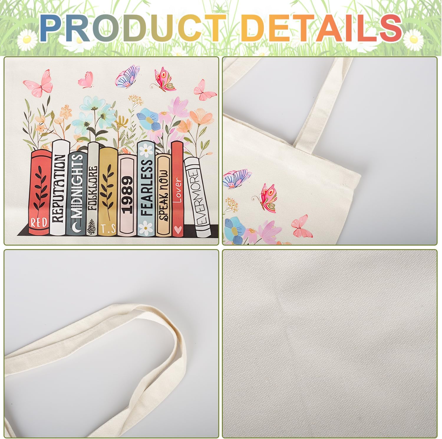 Fizdoqg bedrucktes TS -Leinwand Tasche Ästhetische Album Inspirierte Einkaufstasche Frauen personalisierte Leinwand Tasche Stofftasche gedrucktes Taschen mit Singer -Fans, Beige, Beige, beige, beige, beige, beige, Beige – Bild 4