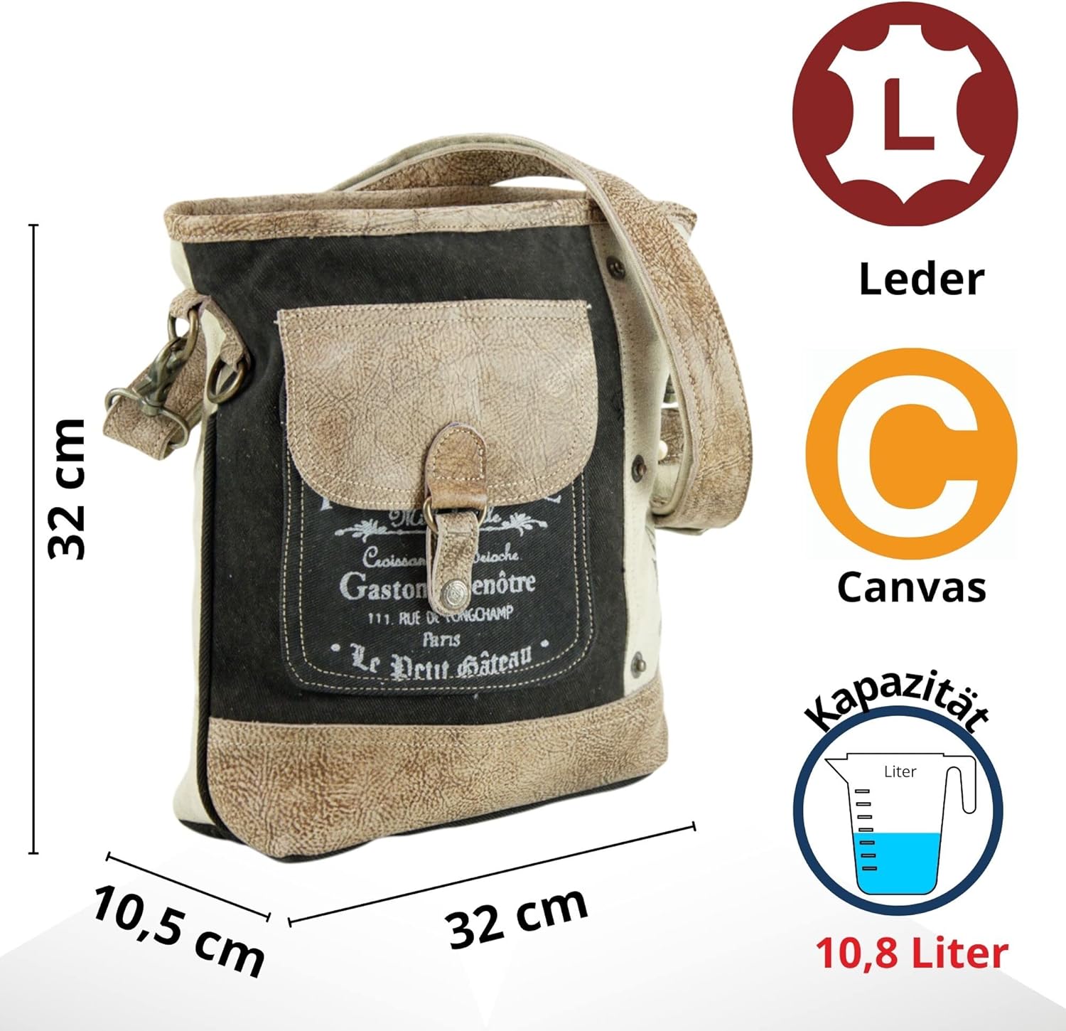 Sunsa Canvas Vintage Style Umhängetasche Großer Frauen Umhängetasche Crossbody -Tasche mit Lederverstellbares Griff Tasche Handtasche Frauentasche Beige / Schwarz, Schwarz, Retro – Bild 2