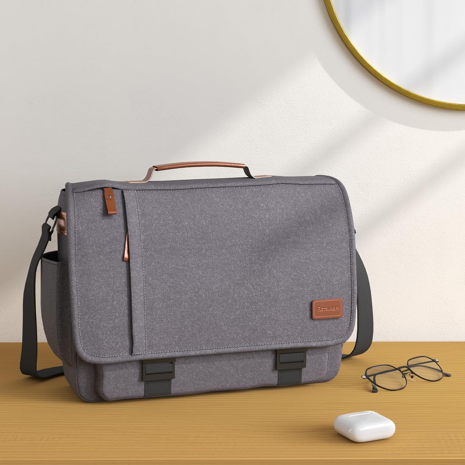 Estarer Carry Bag/Laptop -Tasche 14/15,6–17/17,3 Zoll für Arbeit, Universität, einfache Leinwand, Grau, Grau – Bild 2