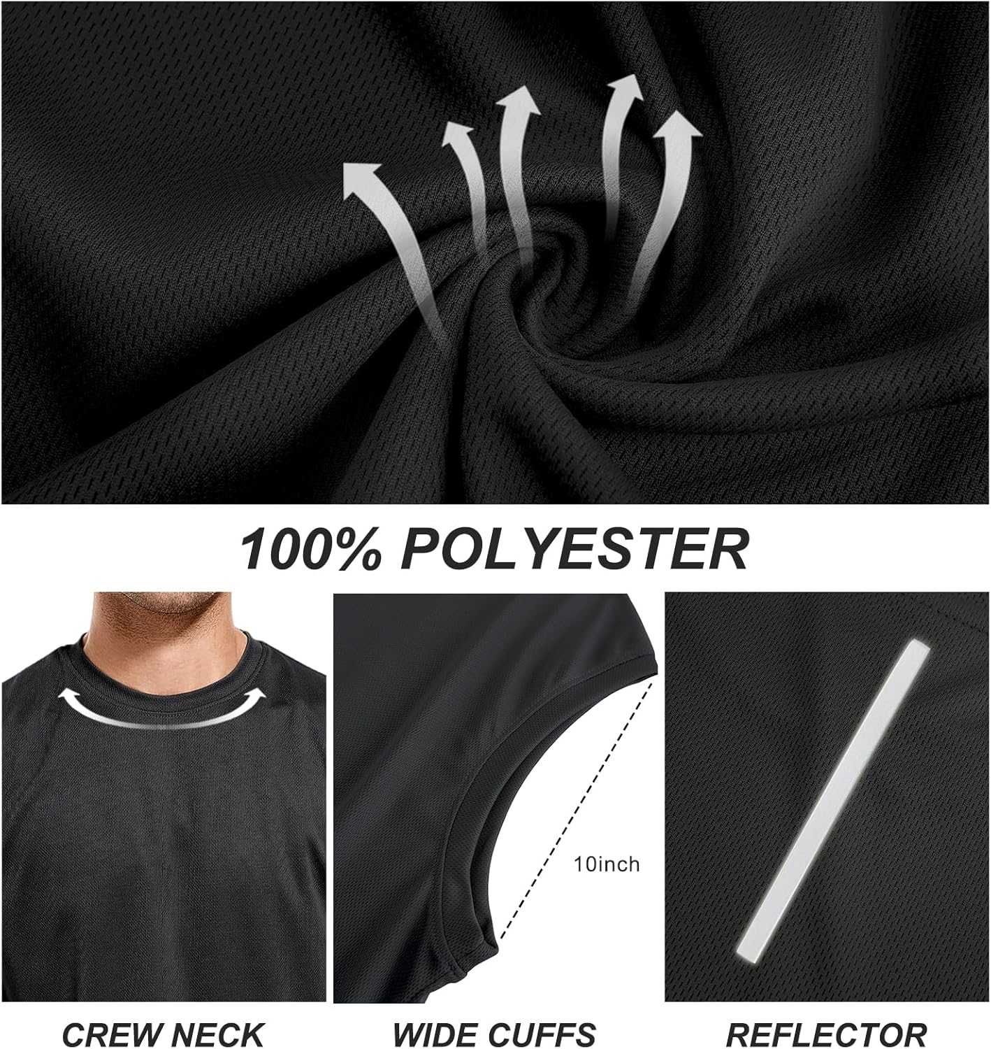 Holure Herren 3- oder 5 -Pack -Tanktop -Tanktop Schnell trocken ärmellose Muskelhemd reflektierende Streifen Funktionales Hemd – Bild 6