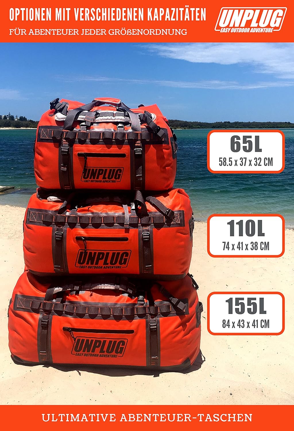 Unplug Ultimate Adventure Bag, wasserdichte Reisetasche Rucksack, 1680d Heavy Duffel Bag wasserdicht für Camping, Motorrad, wasserdicht – Bild 5