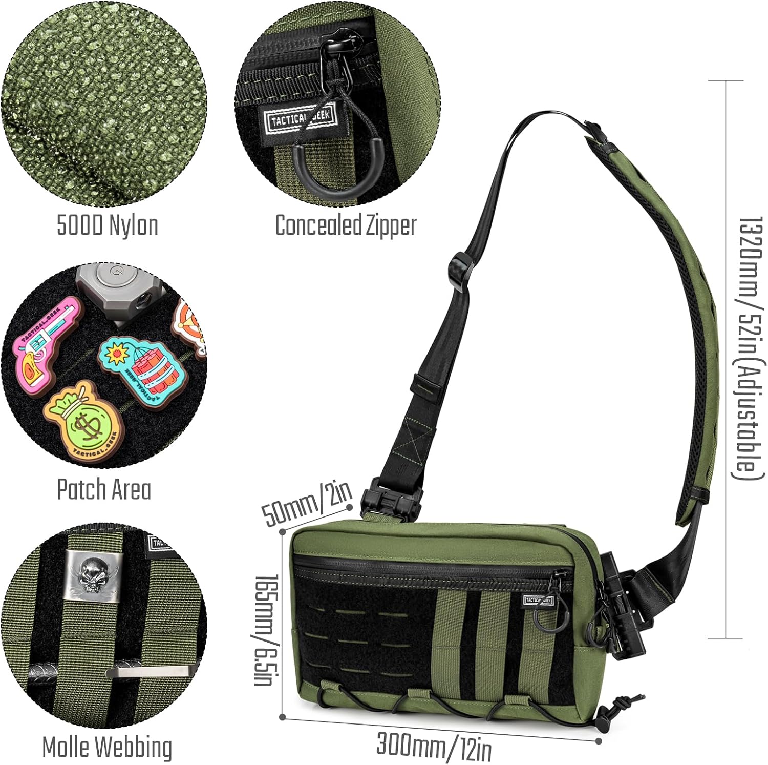Tactical_Geek Cache L3 EDC Leichtes Schlingenbeutel Brustbodiumsbeutel für Männer Frauen kompakte Pennerbeutel verstellbarer Umhängetasche Umhängetasche Chests Bag für Reiseschule Wanderung, grün – Bild 3