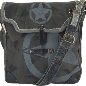 Sunsa Women/Men’s Messenger Bag. Leinwand- und Leder -Umhängetasche. Große Vintage Crossbody Bag. Nachhaltige Handtasche mit Stern. Crossover -Tasche für ihn/ihn, schwarz grau