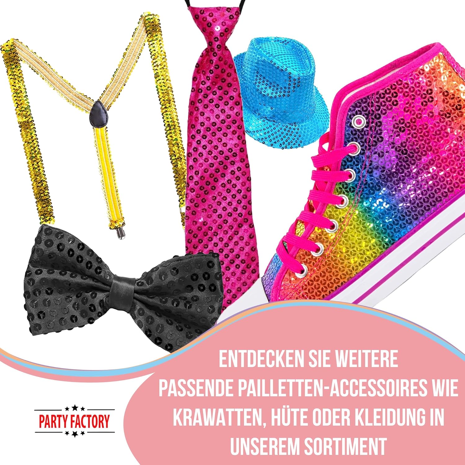 Party Factory Paillettenschuhe, Glitzer, in verschiedenen Größen, für Männer und Frauen, Designer -Trainer, Trainer für Karneval – Bild 5
