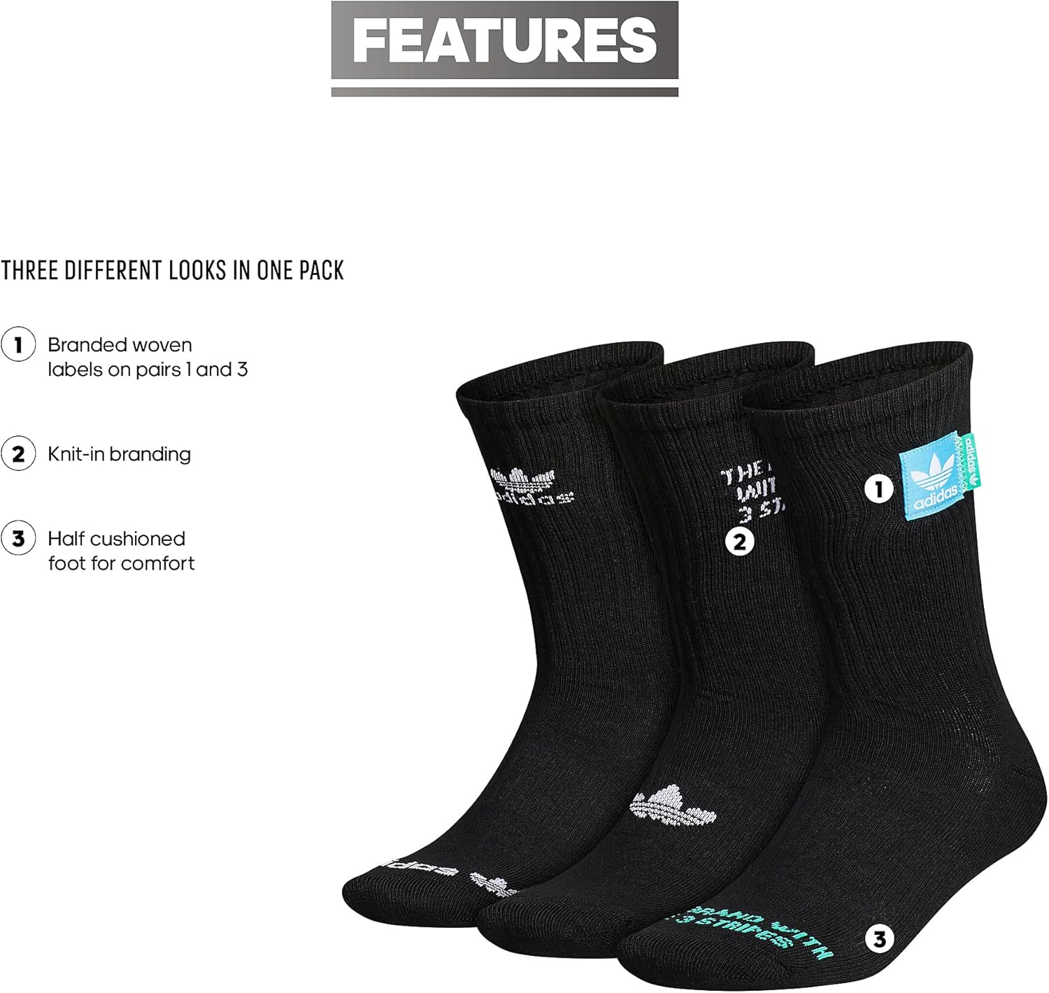 adidas originale Männer gemischte Grafiken gepolsterte Colhioned Crew Socken (3 Paar) Crew -Socken – Bild 2