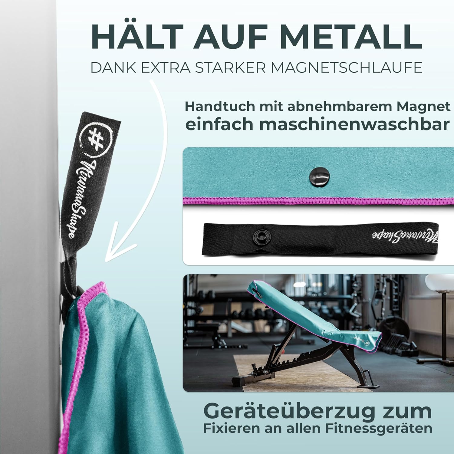 Nirvanashape ® Fitness -Handtuch, bestehend aus starkem Mikrofaser mit magnetischem Clip, stilvoll und funktional, ultra saugfähig und kompakt, Ihr perfektes Sporttuch für das Fitnessstudio – Bild 5