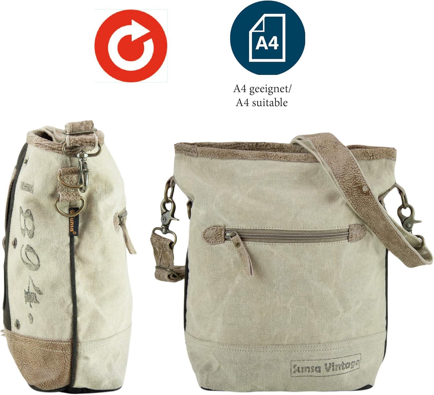 Sunsa Canvas Vintage Style Umhängetasche Großer Frauen Umhängetasche Crossbody -Tasche mit Lederverstellbares Griff Tasche Handtasche Frauentasche Beige / Schwarz, Schwarz, Retro – Bild 6