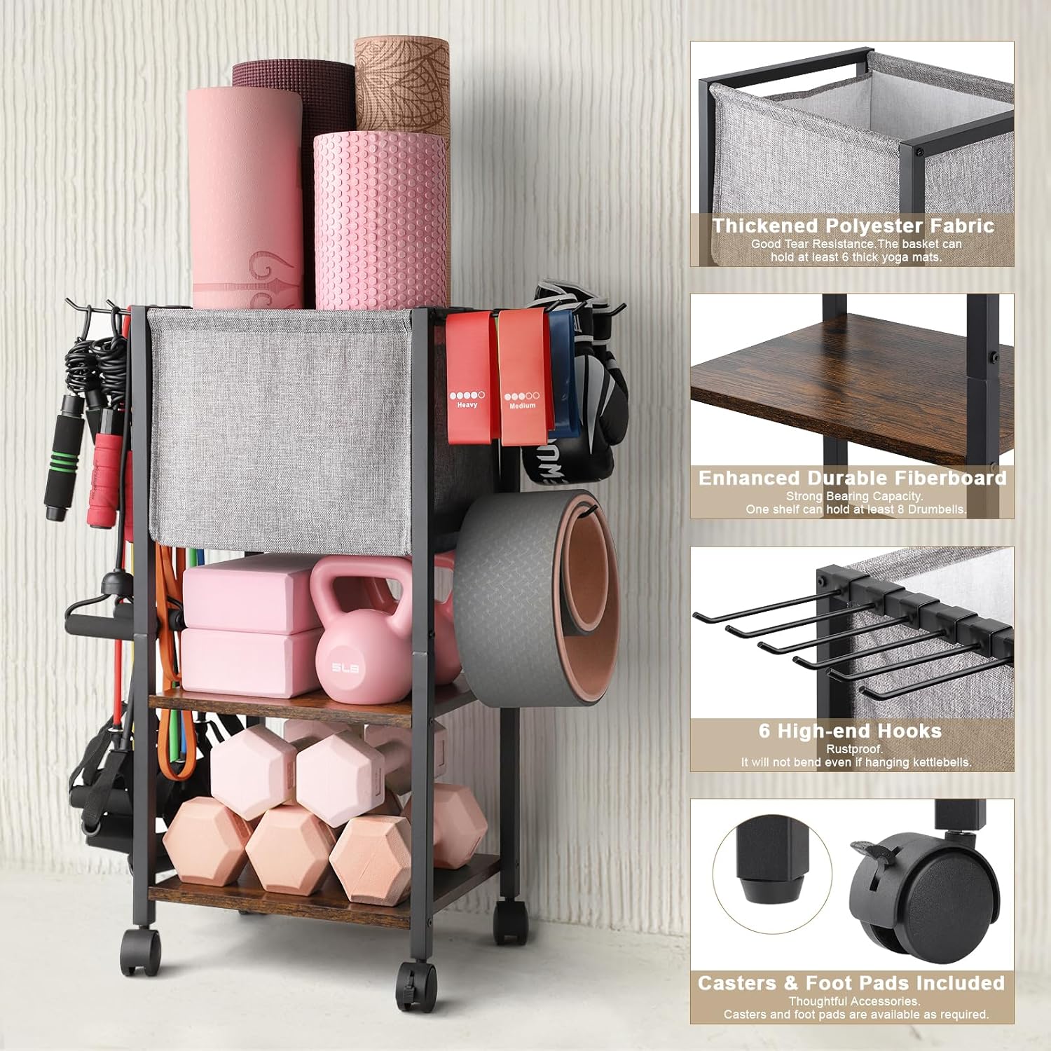 Yoga Mattenspeicher Sportmatte hält Hantelständer für Home Fitness Equipment Antel Stand Training Equipment Storage Organizer Yogamattenhalter für Yoga -Blockschaumwalze – Bild 3