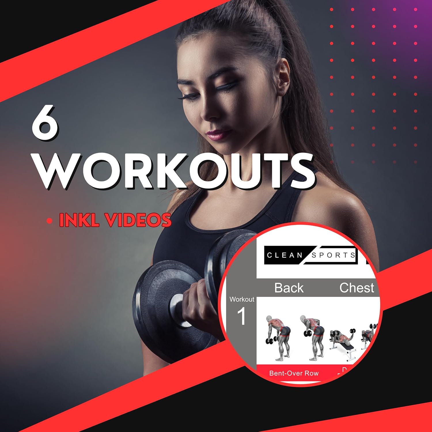 Clean Sports® Dumbbell Workout -Poster Dina2 mit sechs Ganzkörpertrainings, um das Dumbbell -Sportplakat für Hobby Room oder Fitnessstudio nachzubilden (Dina2) – Bild 4