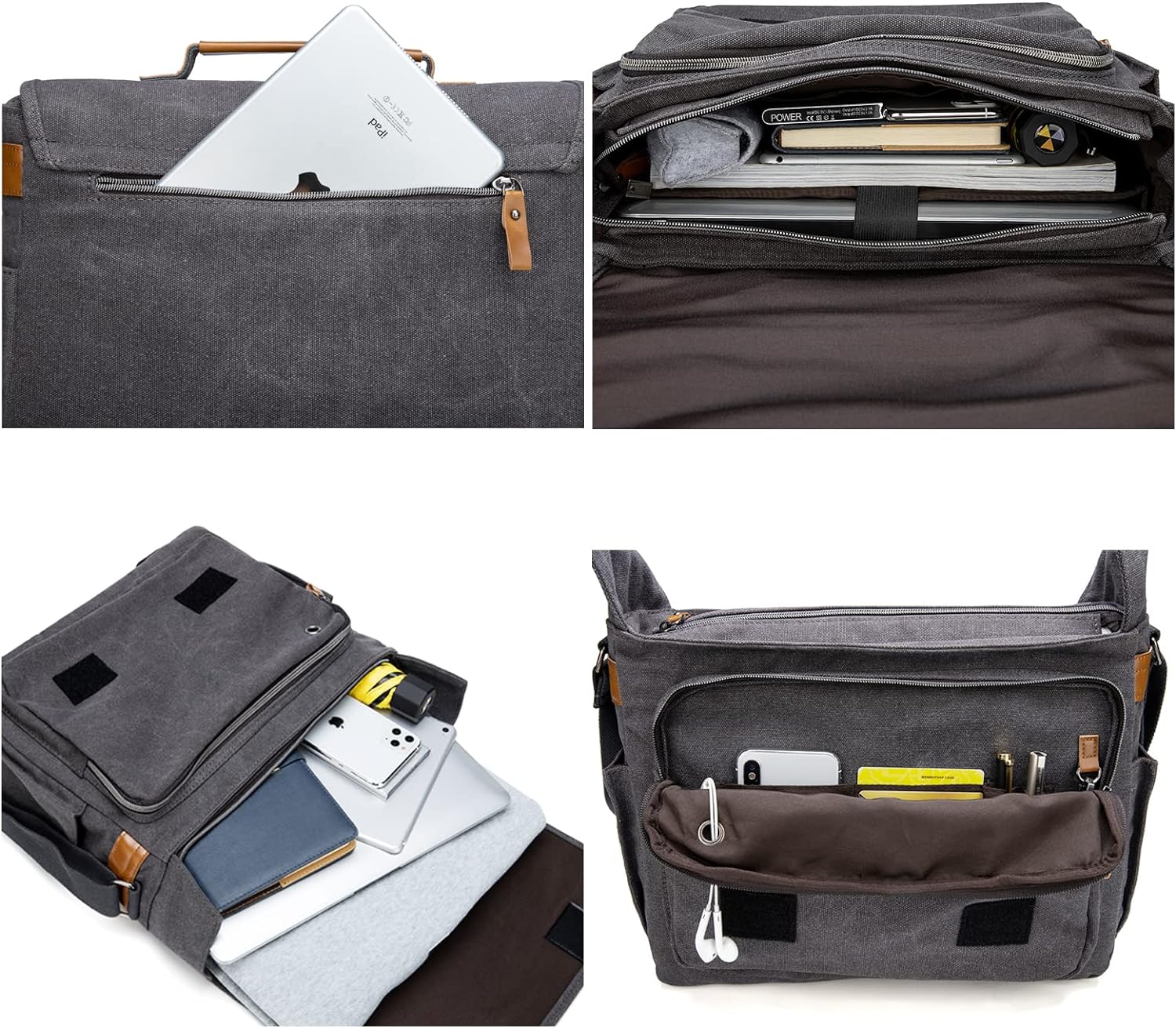 Estarer Carry Bag/Laptop -Tasche 14/15,6–17/17,3 Zoll für Arbeit, Universität, einfache Leinwand, Grau, Grau – Bild 3