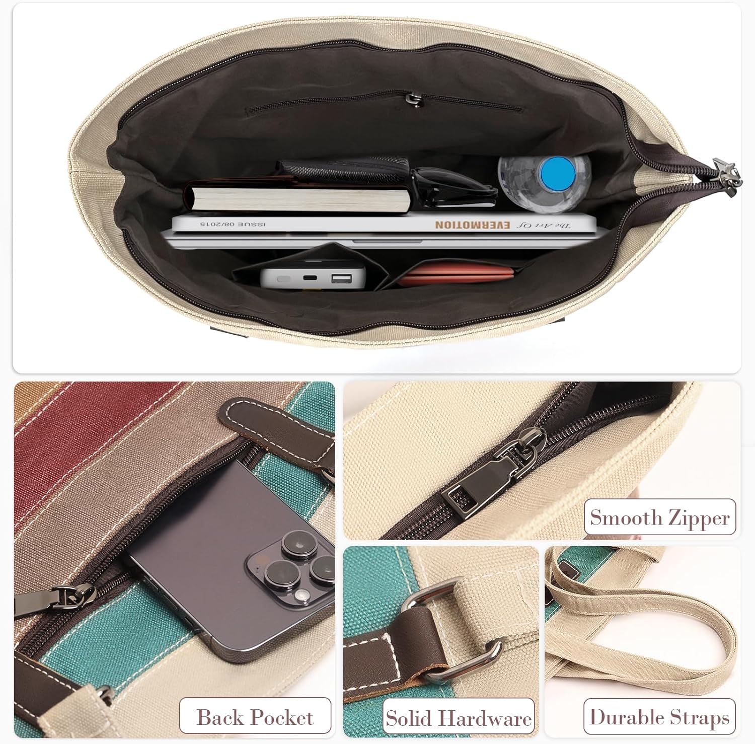 Chereeki Canvas Handtasche Frauen Umhängetasche Frauen lässig große Umhängetasche für Arbeit, Schule, Reisen, Einkaufsmöglichkeiten, mehrfarbige, lässige, lässig – Bild 5