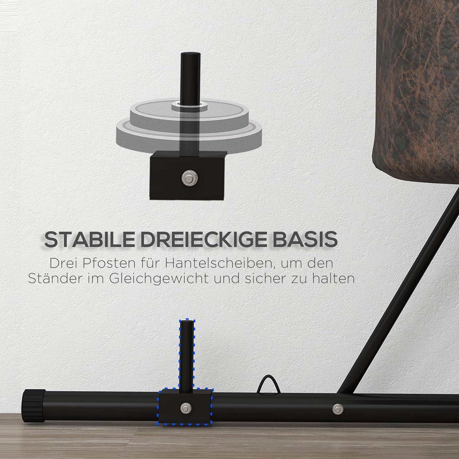 SPORTNOW Punch Bag Stand Height Adjustable, Freestanding Punch Bag Holder, Folding Punch Ball Stand with Weight Holder, Maximum Load 60 kg, Steel, Black – Bild 6