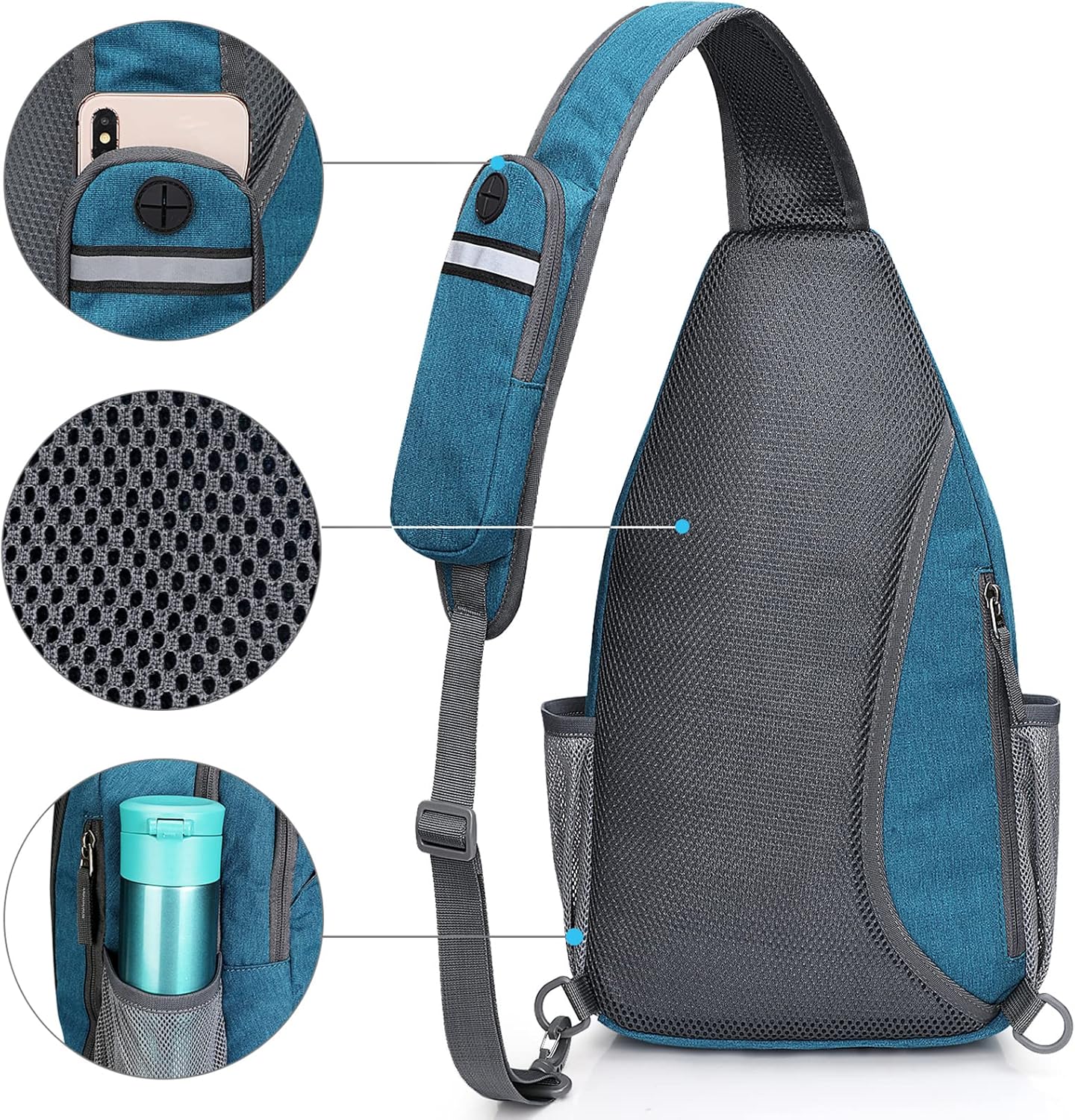 G4Free Slings-Beutel-Rucksack, Anti-Diebstahl-Brust-Tasche, Umhängetasche, Crossbody, Fitnessstudio, Daypack mit Kopfhörerloch für Outdoor, Radfahren, Reisen, Wandern, Männer und Frauen – Bild 7