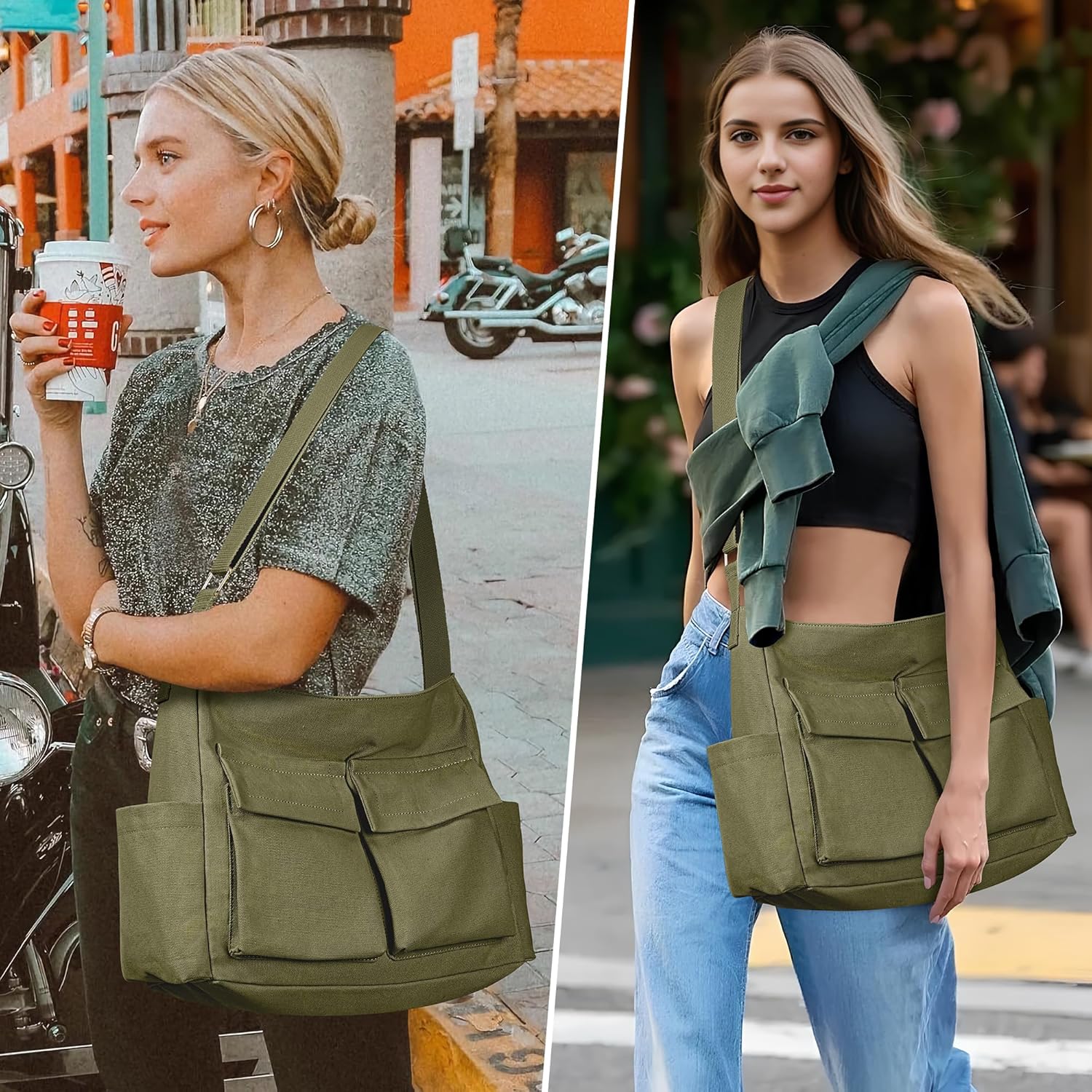 Kalidi Canvas Tote Umhängetaschen Frauen Umhängetasche Casual Messenger Crossbody Tasche Dicke Leinwand Hobo -Beutel wasserresistent für College -Arbeiten täglich Einkaufsreisen täglich – Bild 2