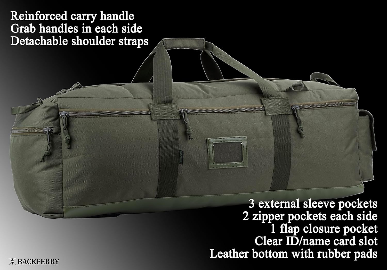 Backferry Large Military Style Tactical Gear Beutel Sporttasche Reisetasche mit abnehmbaren Rucksackgurten 80 l, Oliven-, Rückback -Style -Schultergurte – Bild 3