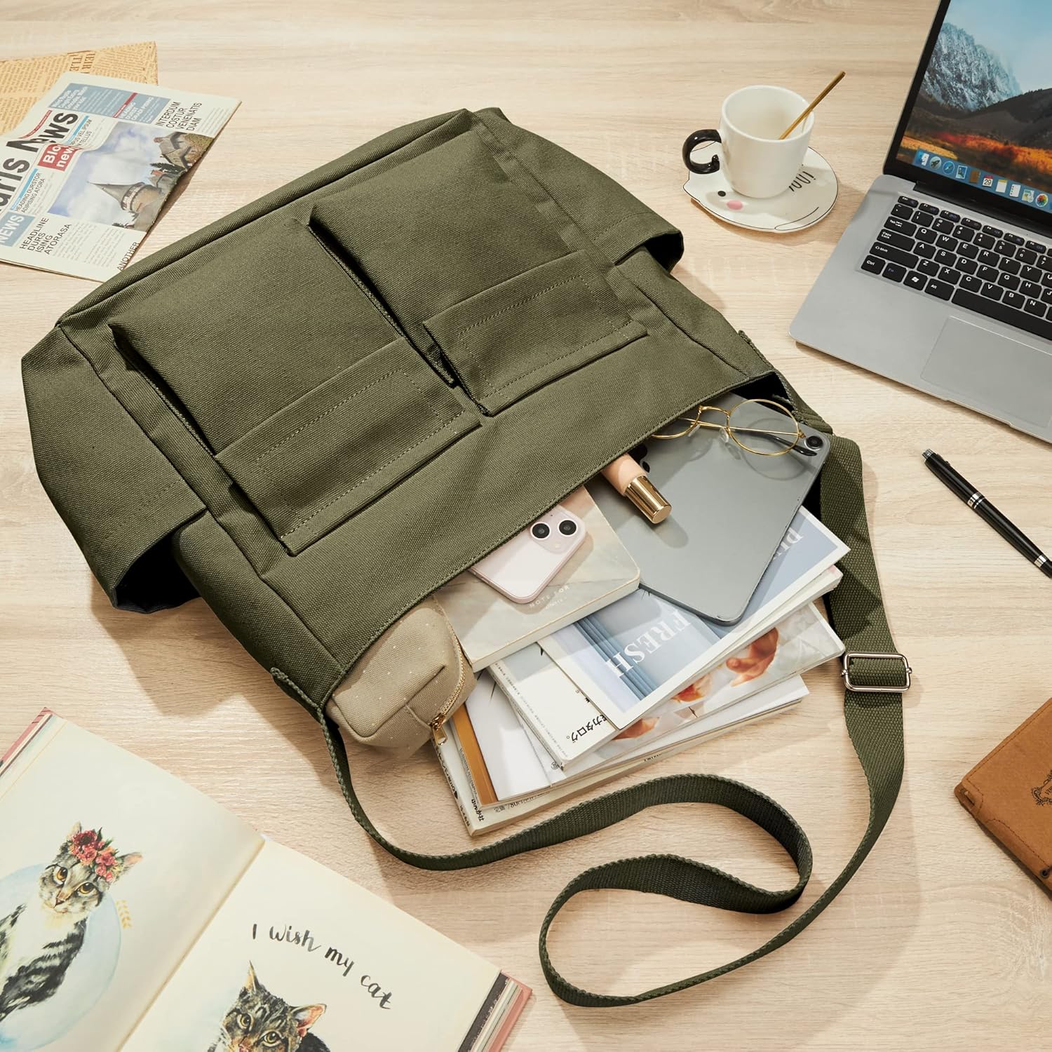 Kalidi Canvas Tote Umhängetaschen Frauen Umhängetasche Casual Messenger Crossbody Tasche Dicke Leinwand Hobo -Beutel wasserresistent für College -Arbeiten täglich Einkaufsreisen täglich – Bild 8