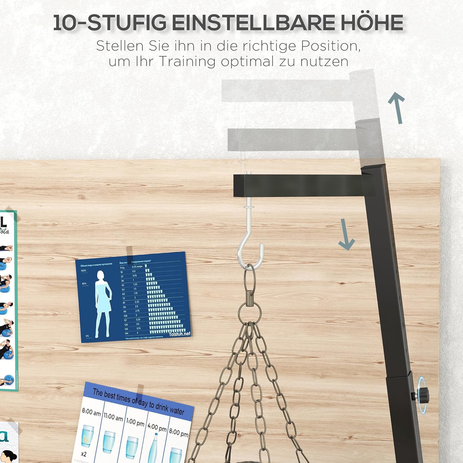 SPORTNOW Punch Bag Stand Height Adjustable, Freestanding Punch Bag Holder, Folding Punch Ball Stand with Weight Holder, Maximum Load 60 kg, Steel, Black – Bild 4