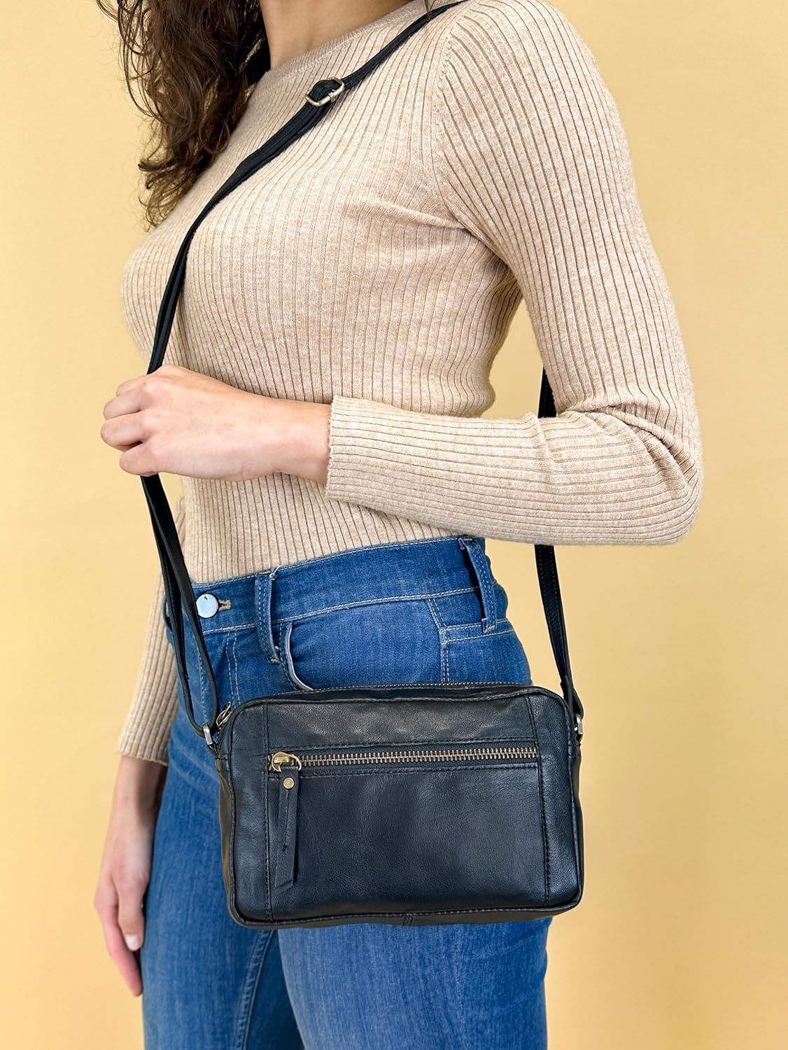 Gusti Dominic Damen Leder Umhängetasche Party Bag Festival Tasche Vintage Schwarzes Leder, schwarz – Bild 3